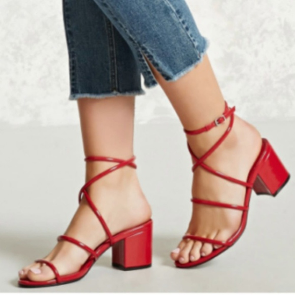 FOREVER 21 RED HEELED SANDALS SZ 8